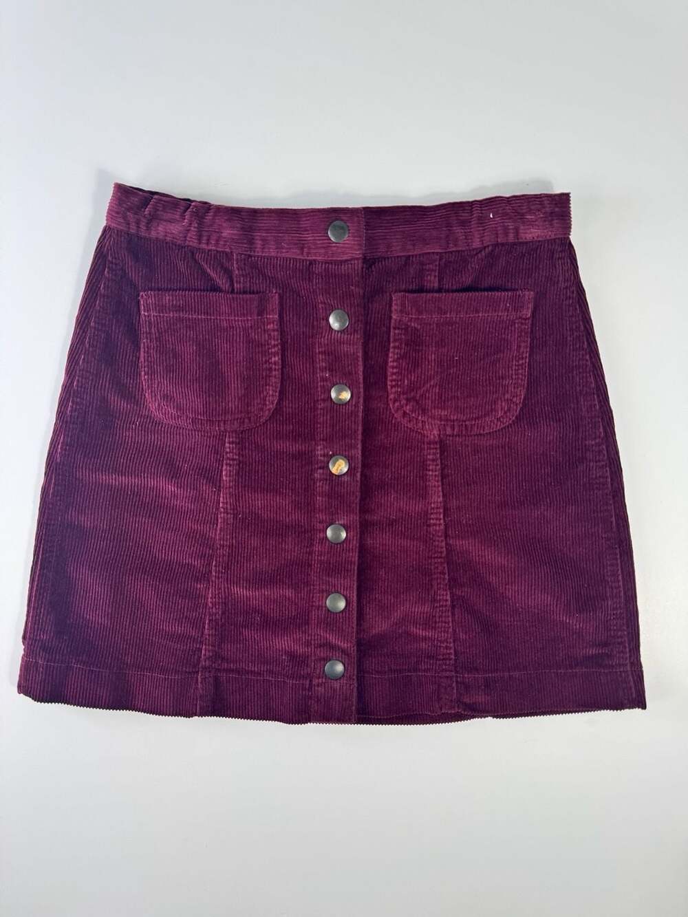 Brandy Melville Maroon Corduroy Button-Front Mini Skirt
